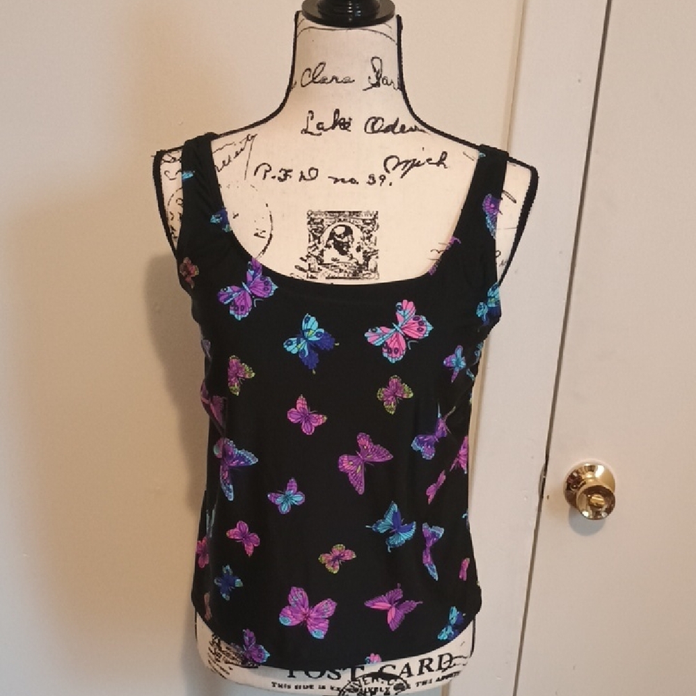 🦋Butterfly Print Black SwimTank Top